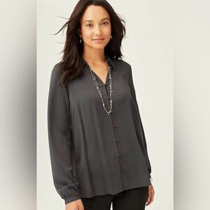 J. Jill Soft Luxe Button-Front Shirt in Blackpearl (Dark Gray) Size XS